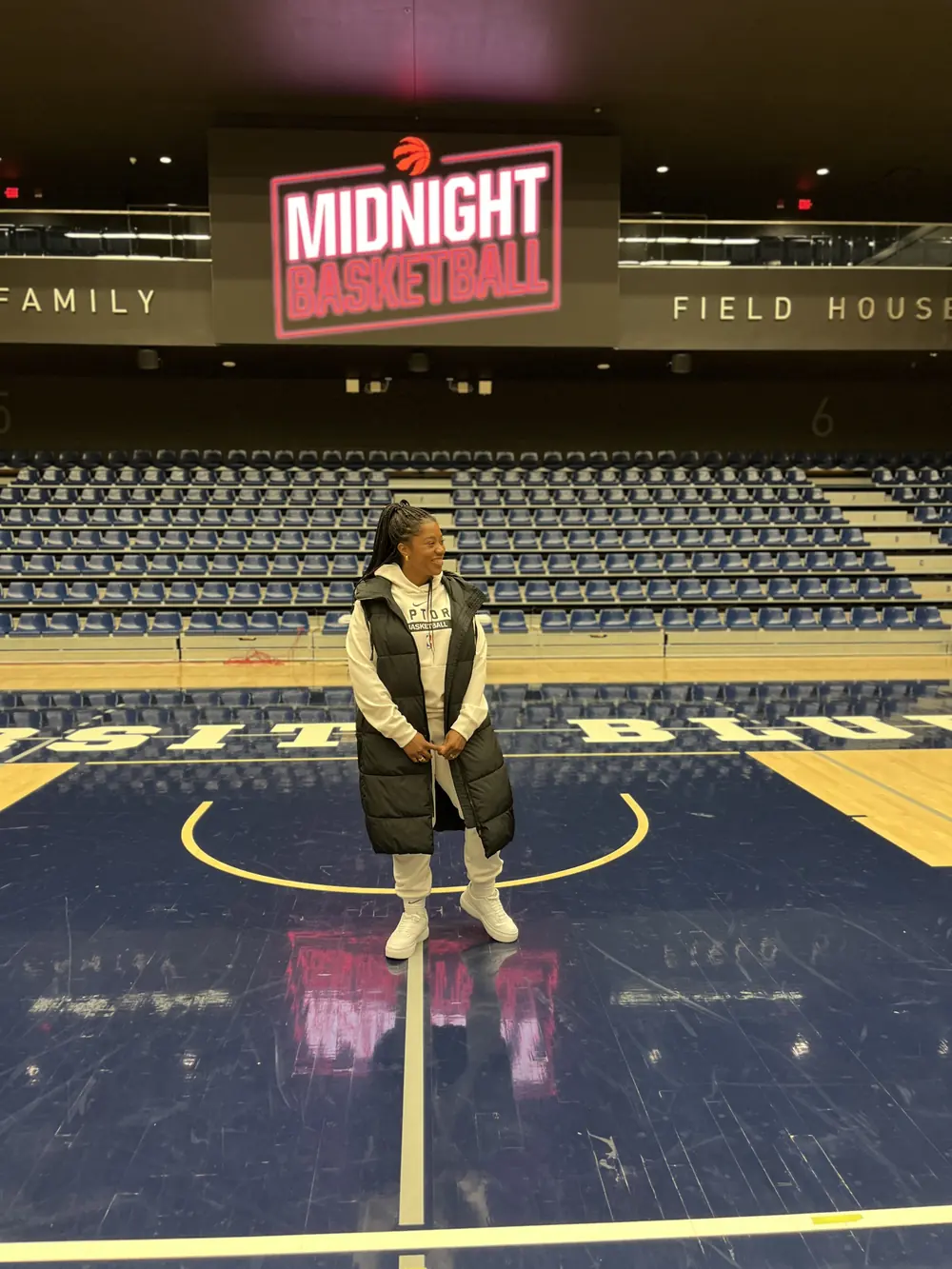 On the court at a Midnight Basketball event